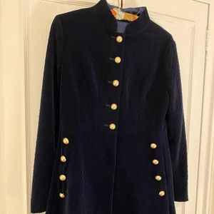 Military Style Jacket Dress in Navy Blue Plush Velvet, women’s size L